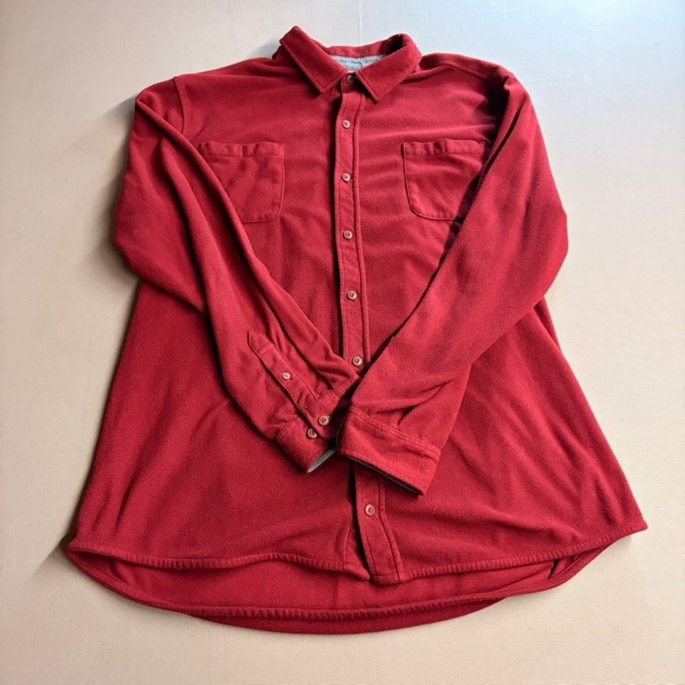 LL Bean Mens XL Tall Fleece Shirt Jacket Red Button Down 291727 Pockets